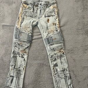 Robin's Jean Men's Straight Jeans in Light Blue with Brown and Gray Accents